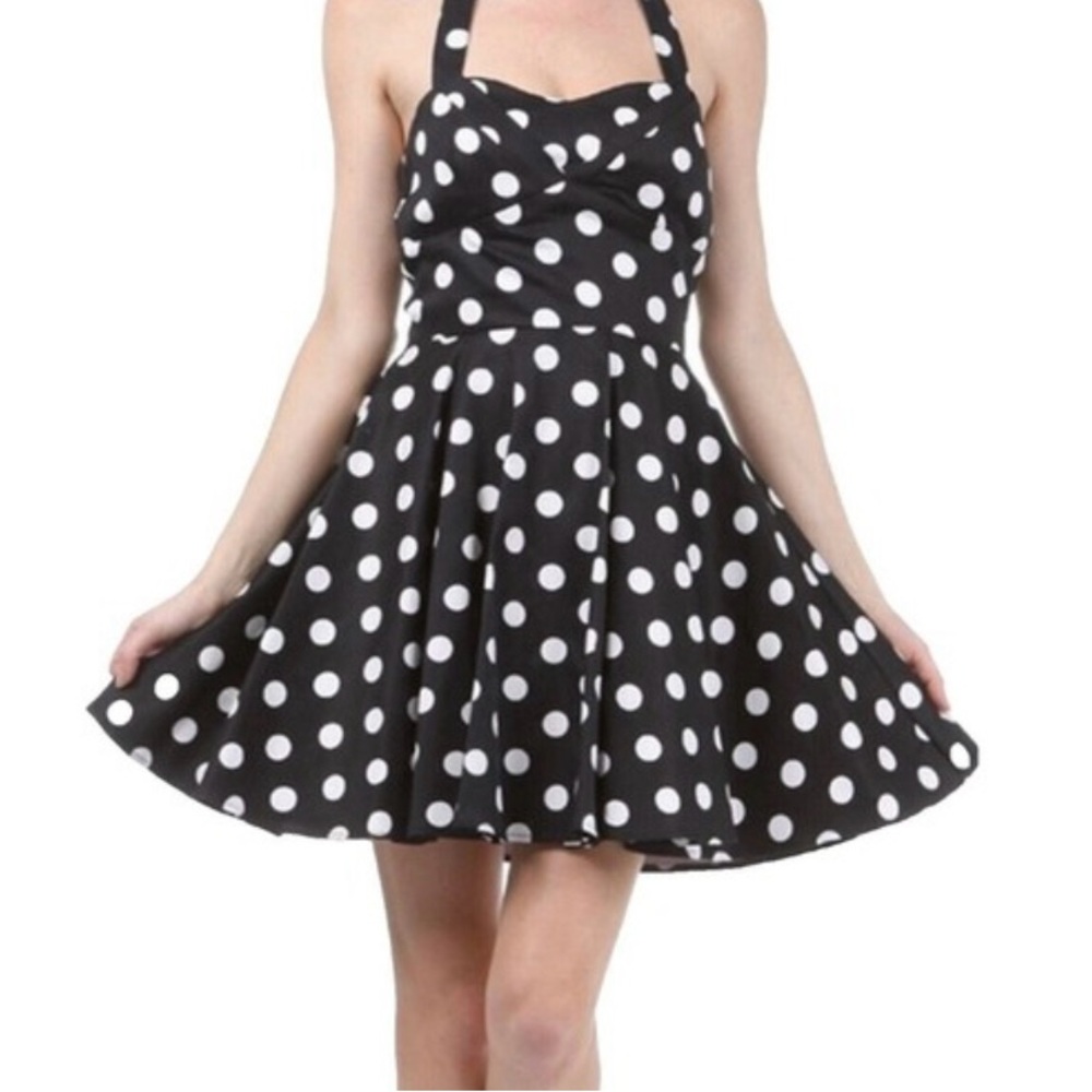 NWOT - Black and White Polka Dot Halter Mini Dress